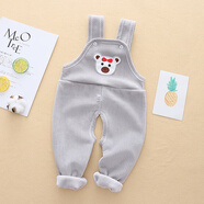 森馬兒童寶寶背帶褲加絨春秋冬季嬰兒保暖褲男女小童幼兒連體護肚褲子開(kāi)檔 灰色 80 cm