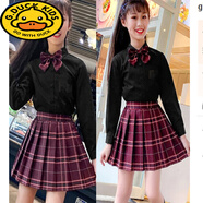 G.DUCKKIDS女童半身裙百褶裙中大童學(xué)院風(fēng)春秋夏JK兒童格子短裙小孩學(xué)生校裙 沙華暗紅格裙(單件不帶東西) 150 cm