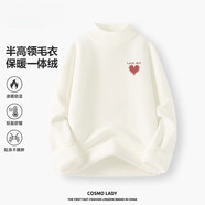 花花公子（PLAYBOY）加絨毛衣女秋冬季2025新款一體絨加厚半高領(lǐng)打底針織衫X 白色(愛(ài)藝心胸標) S