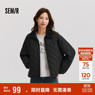 森馬（Semir）棉服女燈芯絨翻領(lǐng)菱形格復(fù)古2024冬三防寬松輕薄棉衣109724112007