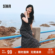 森馬（Semir）連衣裙女開叉泡泡袖中長裙夏方領(lǐng)雪紡碎花裙浪漫109324114014