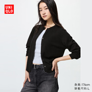 優(yōu)衣庫女裝精紡美利奴羊毛圓領針織開衫/長袖通勤秋冬新款478331 09 黑色 S /155/80A