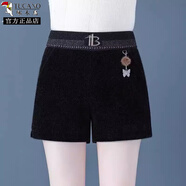 啄木鳥(niǎo)水貂絨短褲女秋冬季新款2025燈芯絨加厚女士外穿冬天配靴褲子 黑色 XL