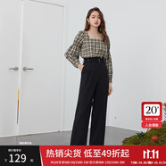 范思藍(lán)恩 春秋裝新款拖地褲子女高腰直筒褲休閑褲顯瘦長褲 黑色 L