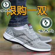 啄木鳥(niǎo)男鞋2025新款防臭透氣飛織網(wǎng)面鞋百搭休閑鞋防滑耐磨運動(dòng)板鞋 飛織2499灰色[下單給襪子] 40