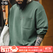 馬登工裝 美式休閑華夫格口袋T恤男秋季撞色圓領(lǐng)套頭針織衛衣長(cháng)袖上衣 苔蘚綠 S