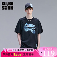 古由卡（GUUKA）xSANK嘻哈潮牌t恤男士短袖夏季情侶裝劉宇同款休閑寬松五分半截袖 黑色 F7062 XS