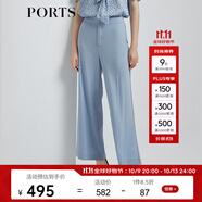 PORTS寶姿 商場同款新品女裝高腰垂墜闊腿褲三醋纖LL8P060KWB008 暮藍(lán) S (4)