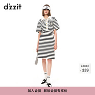 DZZIT地素春夏新款法式復古徽章設計條紋Polo收腰連衣裙女3H2O4512T 深藍色 XS
