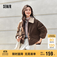 森馬（Semir）外套女oversize插肩袖仿羊羔毛毛領(lǐng)冬季2024夾棉夾克109724108016