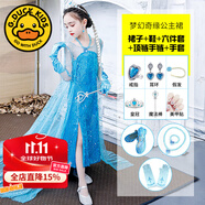 G.DUCKKIDS冰雪奇緣艾莎公主裙秋天愛(ài)莎公主的裙子愛(ài)沙女elsa春秋連衣裙新款 裙子+鞋+六件套+手鏈項鏈+手套 120 111cm-120cm