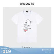 Brloote/巴魯特短袖T恤男女士時(shí)尚線(xiàn)繡純棉圓領(lǐng)體恤衫夏季休閑子裝T恤 童款白色 N42