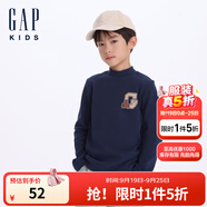 Gap【大小童同款】男童半高領(lǐng)646048打底衫兒童上衣 海軍藍(lán) 100cm(2-3歲) 亞洲尺碼