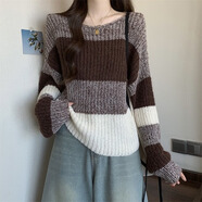 CEENIU法式復古咖色條紋長(cháng)袖毛衣2026秋季大碼女裝軟糯減齡針織上衣圣誕 【版】咖啡色【韓系上衣日韓風(fēng)格/歐洲站/新款流行上 4XL 【180-200斤】