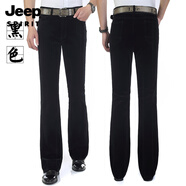 吉普（JEEP）24年新品中腰黑男士商務(wù)休閑褲條絨燈芯絨喇叭褲韓版彈力微喇長褲 黑色 29 (腰圍2尺1)