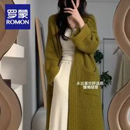 羅蒙（ROMON）中長(cháng)款粗棒針針織毛衣軟糯開(kāi)衫外套新款女秋冬寬松慵懶風(fēng)外搭上衣 綠色 L 建議110-125斤