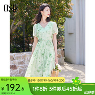 歐莎（OSA）度假風(fēng)海邊度假V領(lǐng)連衣裙子女2025夏新款水墨印花夏日絕美小裙子 綠色 S
