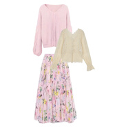 小米娃娃春日搭配一整套2025約會(huì )氣質(zhì)小香風(fēng)賞花穿搭高級感連衣裙子套裝女 粉色毛衣+杏色內搭+碎花半身裙[ M[推薦90-100斤] 均碼