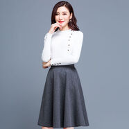 高腰毛呢半身裙加厚秋冬季女中長(cháng)款a字裙大碼蓬蓬傘裙冬天短裙子 灰色【有口袋】 M