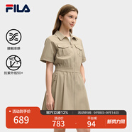 FILA 斐樂官方女裝梭織工裝連衣裙2025夏季新款時尚涼感防曬收腰裙子 荒草卡其-LK M 165/84A/M