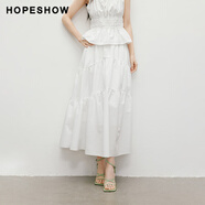 紅袖（hopeshow）裙仙飄飄2025夏季新款女士拼接褶裥a字白色甜美高腰裙 本白001(預(yù)售10天發(fā)) L