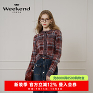 卓雅周末（JORYA weekend）孟子義同款|2024冬新款復(fù)古格紋流蘇蝴蝶結(jié)馬海毛針織衫 紅藍(lán)格 M