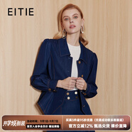 愛(ài)特愛(ài)（EITIE）氣質(zhì)通勤翻領(lǐng)復古燈籠袖收腰牛仔短外套秋季新款西裝C2303204 深海藍31 M 160
