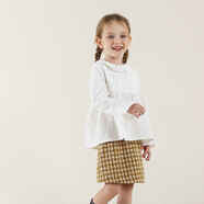 允兒媽女童冬季小眾格子襯衫馬甲短裙套裝寶寶秋冬娃娃衫背心半裙 白色襯衫 現貨 100 模特試穿