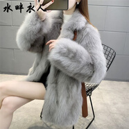 水畔衣人高檔有口袋秋冬新款皮草外套女中長(cháng)款加厚2025冬季時(shí)尚毛毛絨大衣 淺灰色(有口袋暗扣) S