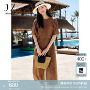 玖姿·安娜蔻古典風(fēng)優(yōu)雅氣質(zhì)萊賽爾提花收腰連衣裙女2025夏季新款 棕色 M