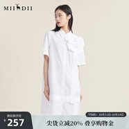 謎底短袖襯衫連衣裙2022秋新品設(shè)計立體蝴蝶結(jié)中長裙223ML1107 亮白 M