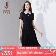 經(jīng)典故事（JANE STORY）修身娃娃領(lǐng)黑色襯衫連衣裙女2024新款夏季雪紡裙子氣質(zhì)襯衣百褶裙 黑色 M