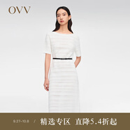 OVV2024春夏新款女裝一字領短袖簡約直筒休閑連衣裙小白裙 漂白（凈色）07 S