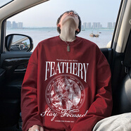 森馬美式高街純棉長(cháng)袖白色t恤男春秋季潮牌寬松男生百搭打底衫上衣服 酒紅色220克純棉面料 XL (建議125-140斤)