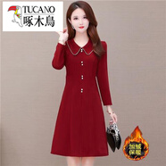啄木鳥(niǎo)（TUCANO）今年流行娃娃領(lǐng)洋裝女春秋季裝2025年新款洋派減齡顯瘦氣質(zhì)洋裝潮 加絨酒紅色 2XL 126-135斤