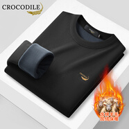 鱷魚(yú)恤（CROCODILE）毛衣男秋冬季休閑圓領(lǐng)打底衫保暖針織衫純色套頭衫男 黑色99 M (48)