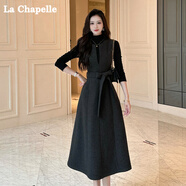 拉夏貝爾（La Chapelle）毛呢連衣裙女2025秋冬正式場(chǎng)合端莊巨好看打底針織衫套裝 黑色針織上衣+灰色連衣裙 L 110-120斤 【卡碼拍大】