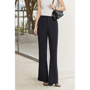 米思陽(yáng)（missshine）2025夏季新款氣質(zhì)通勤微喇褲垂感顯瘦顯腿直休閑西裝褲1438 黑色現貨直發(fā) S