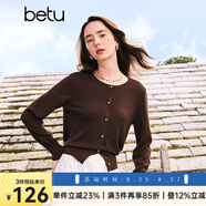 百圖betu女裝秋季新款毛針織衫圓領(lǐng)通勤舒適針織開(kāi)衫女2408T18 咖啡色 L