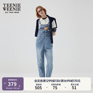 Teenie Weenie【天絲混紡】小熊女秋季元?dú)鈺r(shí)尚牛仔連體長(zhǎng)褲背帶褲 中藍(lán)色 XS (155)