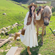 皮爾卡丹（pierre cardin）法式游牧風(fēng)刺繡馬甲連衣裙套裝女2025秋新款氣質(zhì)收腰A字裙兩件套 咖色+米色新面料升級版 S 105斤內