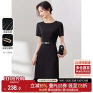 尚都比拉設(shè)計感拼接連衣裙夏季高級感氣質(zhì)百褶裙小個子中長裙子 雅黑色 L