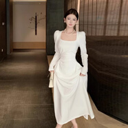 馨悠潔法式白色女春秋高級感生日小禮服領(lǐng)證訂婚 白色【配大衣/內搭/打底/秋季穿搭一整套/多巴胺秋 S