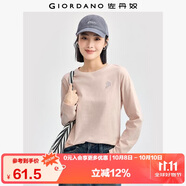 佐丹奴長袖T恤女純棉打底衫甜美花朵刺繡圓領(lǐng)套頭衫13324792