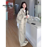 皮爾卡丹（pierre cardin）學(xué)院風(fēng)休閑套裝女2025春秋新款小個(gè)子運(yùn)動(dòng)連帽衛(wèi)衣外套衛(wèi)褲兩件套 童卡其色套裝【兩件套】少女 M 【建議80-99斤】