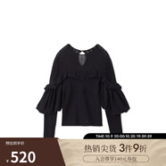 SNIDEL秋冬甜美淑女圓領(lǐng)微透荷葉邊拼接針織衫SWNT244182 深藍(lán)色 均碼 （F）