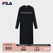 FILA 斐樂官方女子編織連衣裙2025冬新款修身半拉鏈連身毛衣長裙 傳奇藍-NV XS 155/76A/XS