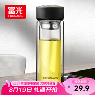 富光 男女士雙層玻璃杯 水杯 支持團購定制 304杯子泡茶杯400ML黑