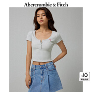 ABERCROMBIE & FITCH女裝24夏經(jīng)典小麋鹿美式復古辣妹歐若風(fēng)亨利式短袖T恤358101-1 淺灰色 XL (170/112A)