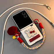 Hnew適用榮耀magicvflip2手機殼可愛(ài)小貓皮質(zhì)新款卡通防摔小米mixflip2折疊保護女生鉸鏈全包華為PuraX 【鉸鏈全包】領(lǐng)結小貓白色殼+支架+彩手提+斜跨 小米MIX Flip2